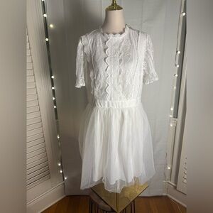 Simplee Plus White Babydoll Dress with Tulle Skirt